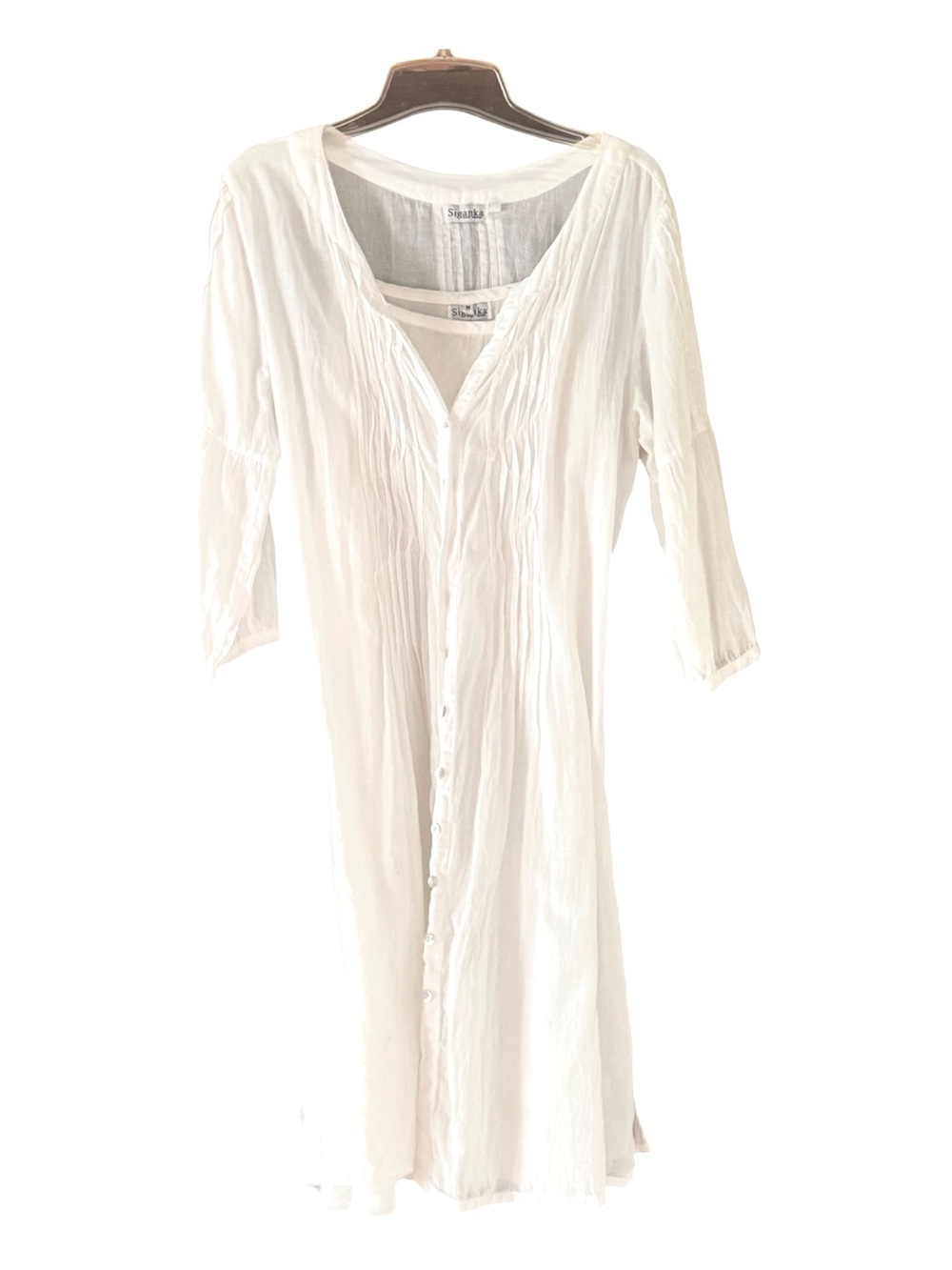 Light Breezy 100% Cotton White Button Down Maui Siganka Tunic& Summer Slip Dress